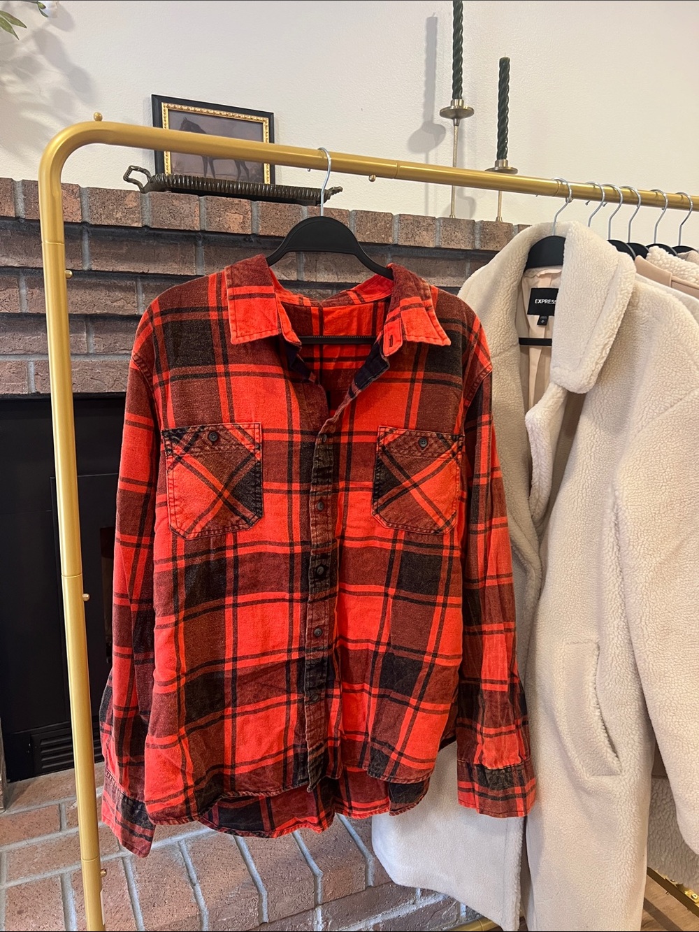 Urban Outfitters Red and Black Acid wash Plaid grunge Button Down Shirt